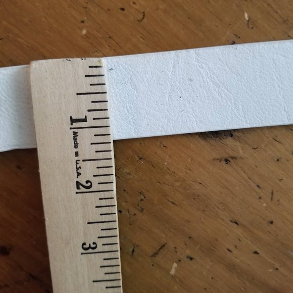 White Bling Gold Tone Studs Fluer De Lis Faux Leather Belt, Sz M / L Sparkle! - Picture 8 of 15